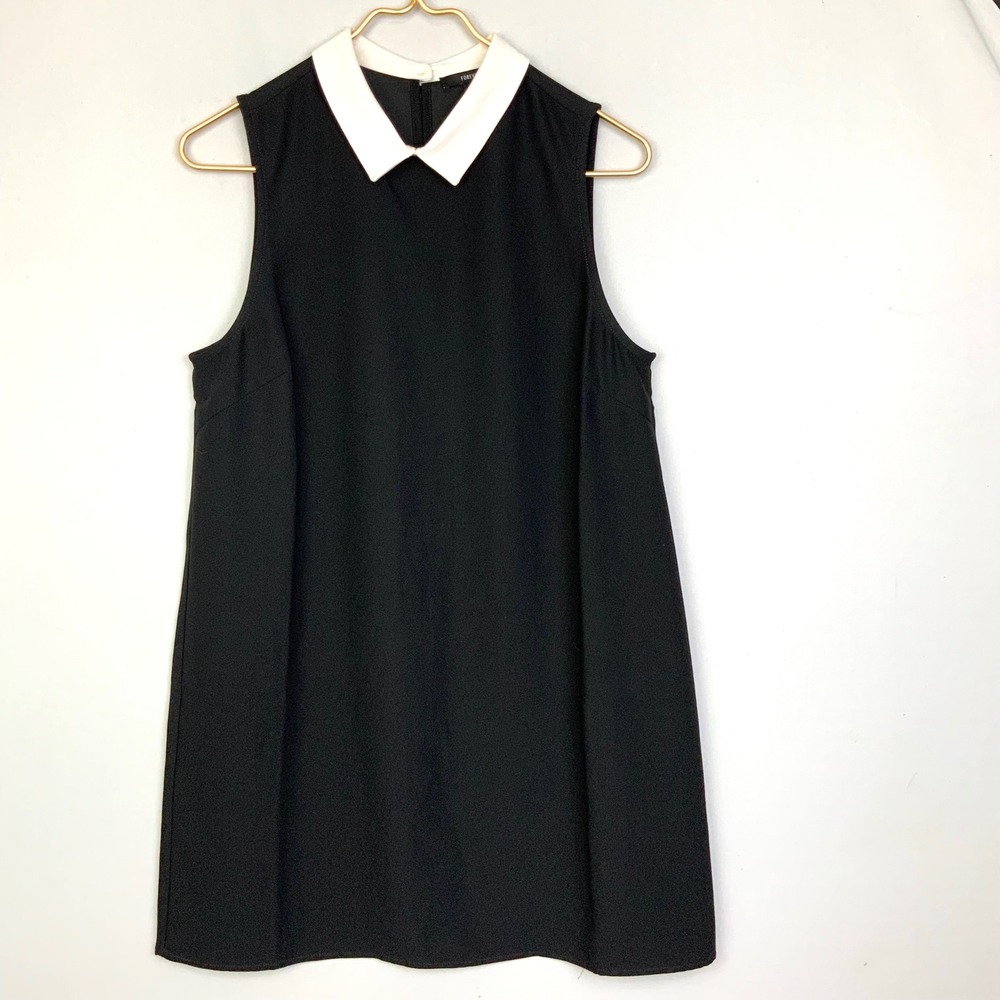 Forever 21 Sz Large Peter Pan Collar Black Shift Dress Mod Retro Twee Goth